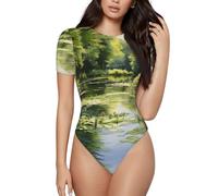 QAZWZML Water Lilies in the Pond - Mono de manga corta con cuello redondo para mujer, combinado con jeans de cintura alta., Negro, Medium