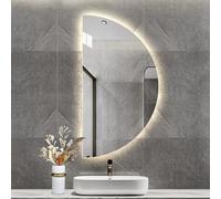 QAZXDRFG Espejo grande, espejo inteligente para baño con luz regulable de 3 colores, impermeable, larga vida, inastillable, media luna, tocador LED de longitud completa para entradas, decoración del