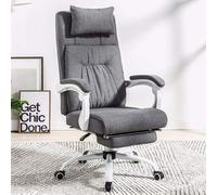 QAZXDRFG Home Computer Office Chair, Burlap with Footrest Reclining Chair Modern Minimalist Swivel Backrest Boss Chair Interesting to Pursue Happiness(Gray)