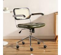 QAZXDRFG Modern Home Office Chair,PU Leather Upholstered Desk Chair Adjustable Swivel Computer Chair with Rattan Mid-Back Support,Ergonomic Study Chair Retro Armchair(Green)