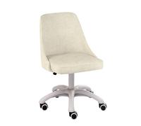 QAZXDRFG Upholstered Cute Office Desk Chair Armless, Comfy Office Swivel Fabric Vanity Makeup Chair with Back, Round Swivel Chair for Living Room, Bedroom,(White)