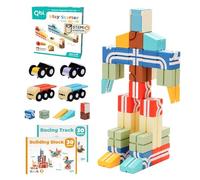 QBI Juego de bloques magnéticos para principiantes, bloques de construcción STEM 4 en 1 con 4 coches y azulejos de pista 3D, juguetes magnéticos sensoriales educativos, juguetes Montessori