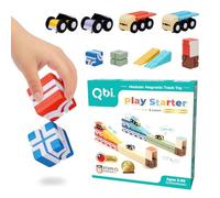 QBI Juego de bloques magnéticos para principiantes, bloques de construcción STEM 4 en 1 con 4 coches y pistas 3D, juguetes educativos con imanes sensoriales, juguetes Montessori preescolares para