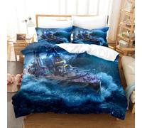QBIDCSX Funda Nordica Cama 180 Buque de Guerra Funda Edredon 260x240 cm y 1 Funda de Almohada 50x75 cm para Niñas Niños con Cremallera Suave Transpirable 110gsm Microfibra Fundas Nordicas