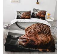 QBIDCSX Funda Nordica Cama 90 Ganado de Las Tierras Altas Funda Edredon 150x220 cm y 1 Funda de Almohada 50x75 cm para Niñas Niños con Cremallera Suave Transpirable 110gsm Microfibra Fundas Nordicas