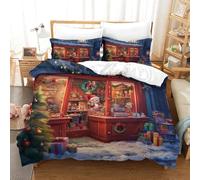 QBIREX 3D-Bettwäscheset, Weihnachtsspielzeugladen, Bettbezug-Set, Bettbezug, 3D-Druck, Tagesdecke, Schlafzimmer mit Kissenbezügen, Halloween-Geschenke, Doppelbett (200 x 200 cm)