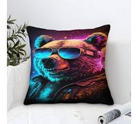 QBIREX Almohadas Baratas Neon Nights Bear con Cremallera Oculta, Transpirables y súper Suaves, 50 x 50 cm
