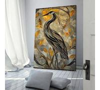 QBIREX Arte de pared con vitrales de garza Kintsugi para sala de estar, lienzo para pared, 50 x 75 cm