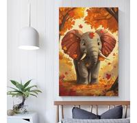 QBIREX Arte mural con diseño de elefante otoñal para sala de estar y baño, 40 x 60 cm