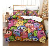 QBIREX Bettwäsche-Set für Kinder und Erwachsene, Bunte Cartoon-Monster, Bettbezug, einfacher Steppdeckenbezug und Geschenk, 3-teilige Bettwäsche, Leichter Bettdeckenbezug, Kingsize (220 x 240 cm)