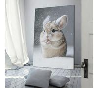 QBIREX Bonita chinchilla en la nieve, arte abstracto de pared para sala de estar, dormitorio, oficina, baño, decoración de lienzo, 20 x 30 cm