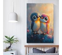 QBIREX Bonitas impresiones de pareja de pingüinos al óleo para baño, para decoración del hogar, arte de pared moderno, 30 x 45 cm (12 x 18 pulgadas)
