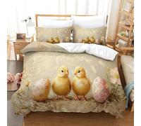 QBIREX Bonito juego de ropa de cama de pollitos 3D, funda nórdica de microfibra suave, juego de funda de edredón con fundas de almohada, para habitación de los niños, cama doble (200 x 200 cm)