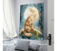QBIREX Brillo dorado: adorable ardilla y bebé, póster bohemio de bosque para guardería, decoración de pared para sala de estar, cocina, hogar, arte de pared gris, 30 x 45 cm