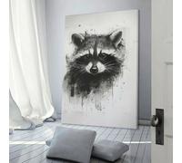 QBIREX Cabeza de mapache en carbón, arte de pared abstracto para sala de estar, dormitorio, oficina, baño, decoración de lienzo, 40 x 60 cm