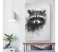 QBIREX Cabeza de mapache en color carbón, decoración de pared para sala de estar, dormitorio, obra de arte, 50 x 75 cm