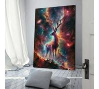 QBIREX Ciervo guardián galáctico, obra de arte para paredes del hogar, sala de estar, dormitorio, 60 x 90 cm