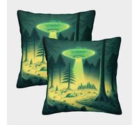 QBIREX Cojines Decorativos con diseño de ovnis para Dormitorio, Lavables a máquina, Paquete de 2, 45 x 45 cm