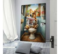 QBIREX Corgi en el cuarto de baño, murales de pared para sala de estar, para adolescentes, habitación de niños, decoración de pared, arte moderno de pared, 60 x 90 cm