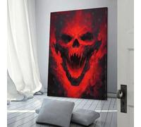 QBIREX Cráneo de demonio rojo, divertido arte de baño, decoración para sala de estar y baño, pared de 60 x 90 cm