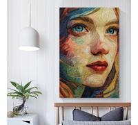 QBIREX Cuadro bordado con retrato de mujer para pared, decoración de dormitorio, listo para colgar, para baño, inodoro, lienzo de pared de 40 x 60 cm.