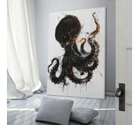 QBIREX Cuadro de acuarela de pulpo para pared, decoración de dormitorio, listo para colgar, para baño, inodoro, lienzo de 20 x 30 cm.