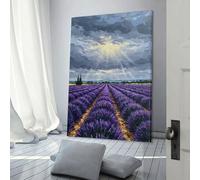 QBIREX Cuadro de campo de lavanda bajo un cielo dramático, decoración de pared para sala de estar, dormitorio de adolescentes y niños, arte moderno de 50 x 75 cm.