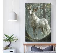 QBIREX Cuadro de ciervo blanco en el bosque, decoración de pared para sala de estar, dormitorio de adolescentes y niños, arte moderno de 50 x 75 cm.