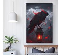 QBIREX Cuadro de cuervo ardiente sobre una farola para baño, lienzo grande para pared de salón, 60 x 90 cm