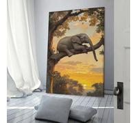 QBIREX Cuadro de elefante en un árbol al atardecer para dormitorio, adolescentes, niñas y mujeres, decoración de sala de estar, lienzo de pared de 40 x 60 cm.