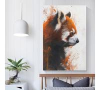 QBIREX Cuadro de panda rojo sobre lienzo para pared, ideal para dormitorio, adolescentes, niñas y mujeres, decoración de sala de estar, pasillo, 60 x 90 cm.