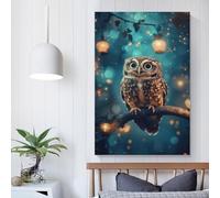QBIREX Cuadro de pared con diseño de búho en un bosque encantado, para sala de estar y baño, lienzo de 60 x 90 cm.