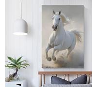 QBIREX Cuadro de pared con diseño de caballo blanco corriendo para sala de estar, decoración de pared para habitación de adolescentes y niños, arte moderno de 50 x 75 cm.
