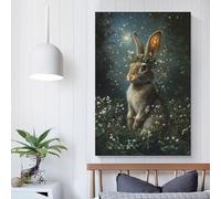 QBIREX Cuadro de pared con diseño de conejo encantado y corona floral, listo para colgar en el baño, 20 x 30 cm.