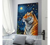 QBIREX Cuadro de pared con diseño de tigre y noche estrellada para sala de estar, decoración de pared para habitación de adolescentes y niños, arte moderno de 30 x 45 cm.