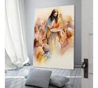 QBIREX Cuadro de pared con la imagen de Jesús alimentando a los pobres, listo para colgar en el baño, 50 x 75 cm.