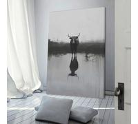 QBIREX Cuadro de pared con reflejo de toro negro, decoración de pared para dormitorio, listo para colgar, para baño, inodoro, lienzo de pared de 40 x 60 cm (16 x 24 pulgadas)
