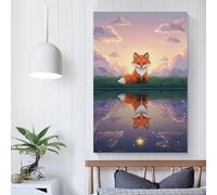 QBIREX Cuadro de pared con reflejo de zorro sobre agua estrellada para sala de estar, decoración de pared para habitación de adolescentes y niños, arte de pared moderno de 50 x 75 cm.
