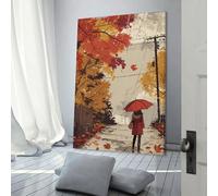 QBIREX Cuadro de pared con un paseo otoñal lluvioso, decoración de pared para dormitorio, listo para colgar, para baño, inodoro, lienzo de pared de 30 x 45 cm (12 x 18 pulgadas)