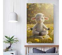 QBIREX Cuadro de pared de cordero meditando para sala de estar, cocina, decoración del hogar, 60 x 90 cm