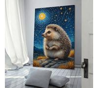 QBIREX Cuadro de pared de erizo con estrellas en la noche, para sala de estar, cocina, decoración del hogar, arte de pared gris, 40 x 60 cm