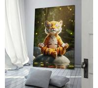 QBIREX Cuadro de tigre meditando para el baño, lienzo grande para pared de salón, 50 x 75 cm