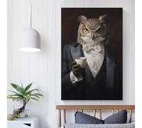 QBIREX Cuadro en lienzo con diseño de búho en traje para decoración de pared, póster para la oficina y el hogar, decoración de pared, colorido, moderno, fácil de colgar, 50 x 75 cm