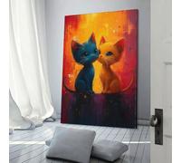QBIREX Cuadro en lienzo con diseño de pareja de gatos para pared, ideal para adolescentes, juegos, habitación de niños, decoración de pared, imágenes grandes de 40 x 60 cm.