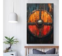 QBIREX Cuadro en lienzo con escudo vikingo para pared, ideal para adolescentes, juegos, habitación de niños, decoración de pared, imágenes grandes de 30 x 45 cm.