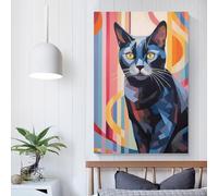 QBIREX Cuadros abstractos lindos de dibujos animados de gatos para sala de estar, regalo, lienzo, arte de pared, decoración nórdica del hogar, listo para colgar, carteles e impresiones, 20 x 30 cm