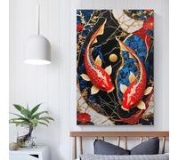 QBIREX Cuadros de arte kintsugi con peces koi para sala de estar, decoración de baño, impresiones artísticas modernas de 20 x 30 cm.