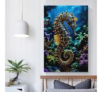 QBIREX Cuadros de pared con caballitos de mar en arrecifes de coral, para sala de estar, cocina, decoración del hogar, 40 x 60 cm
