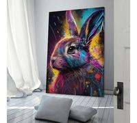 QBIREX Cuadros de pared con conejos coloridos y adorables para sala de estar, cocina, hogar, decoración, arte de pared gris, 30 x 45 cm