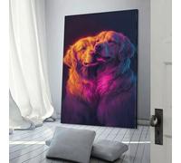 QBIREX Cuadros de pared con diseño de Golden Retriever Duo para sala de estar y baño, lienzo de 30 x 45 cm.